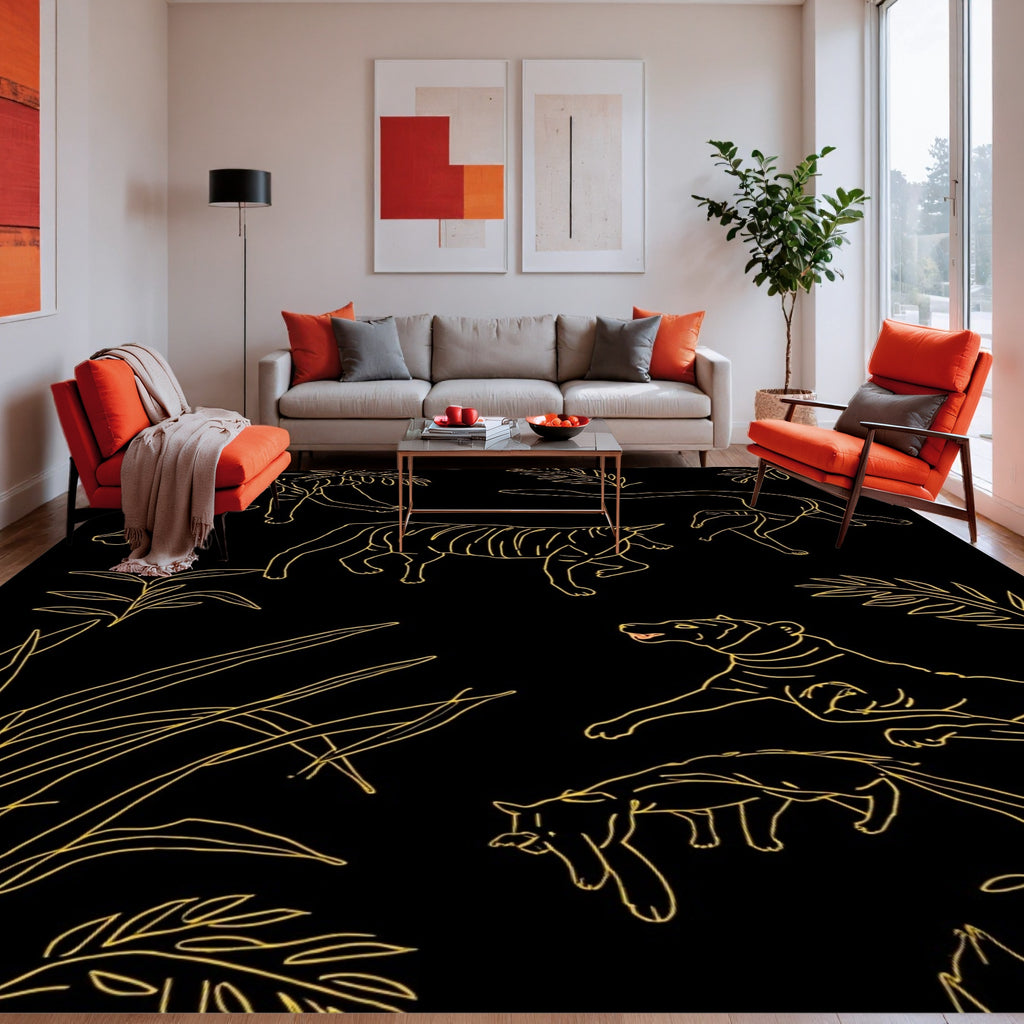 Golden Tiger Leaf Pattern Rug
