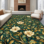 Emerald Floral Scroll Vintage Design Rug