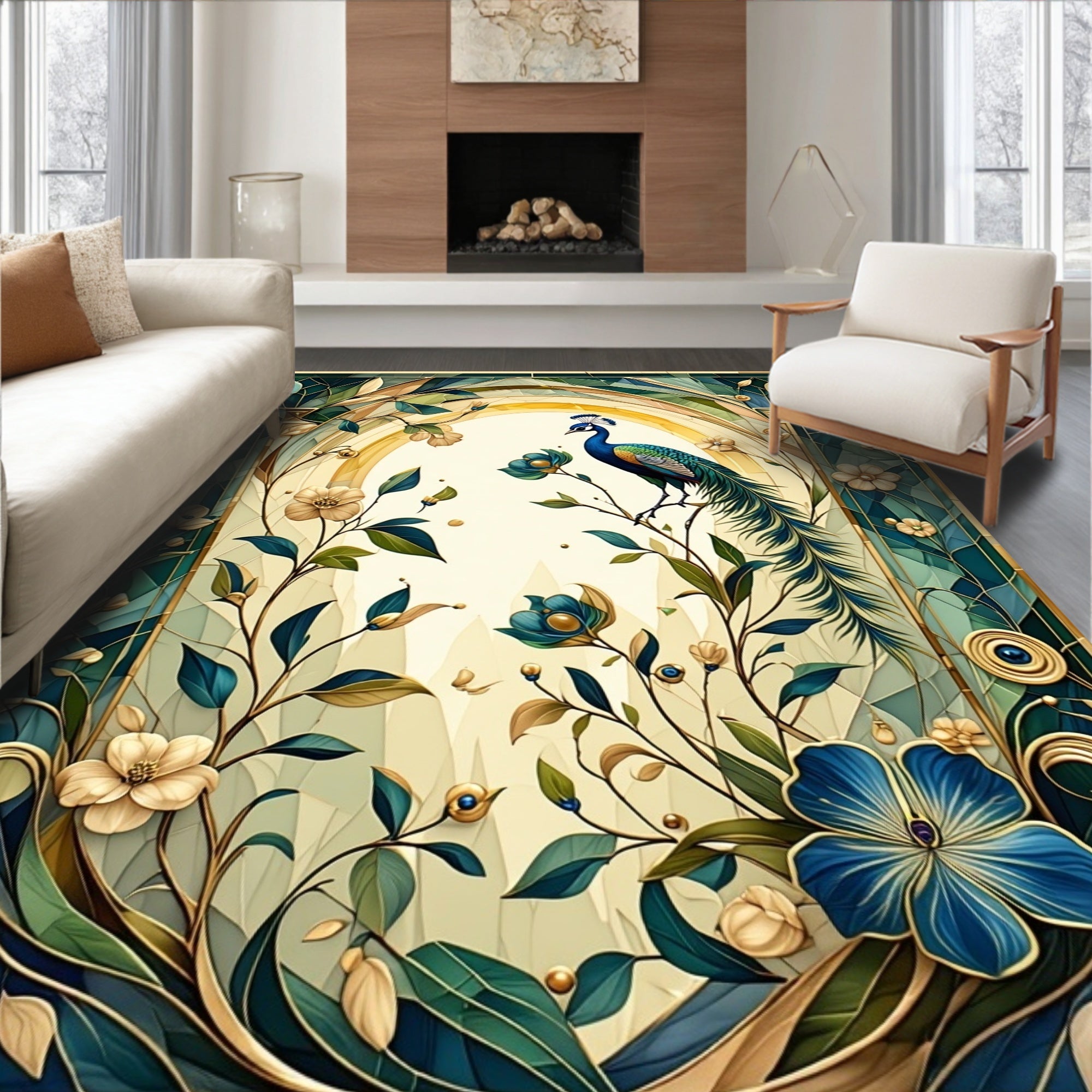 Peacock Floral Art Nouveau Rug