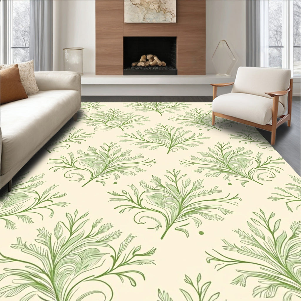 Green Botanical Flourish Pattern Rug