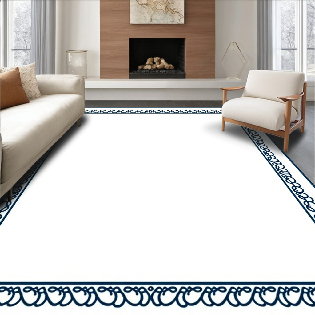 Deep Blue Continuous Scroll Border Rug