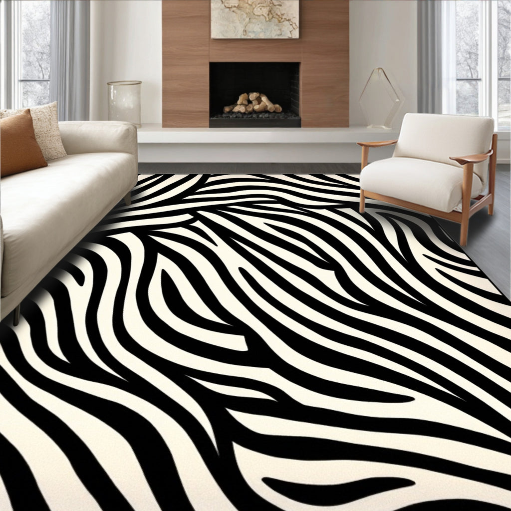 Bold Black And White Stripe Pattern Rug