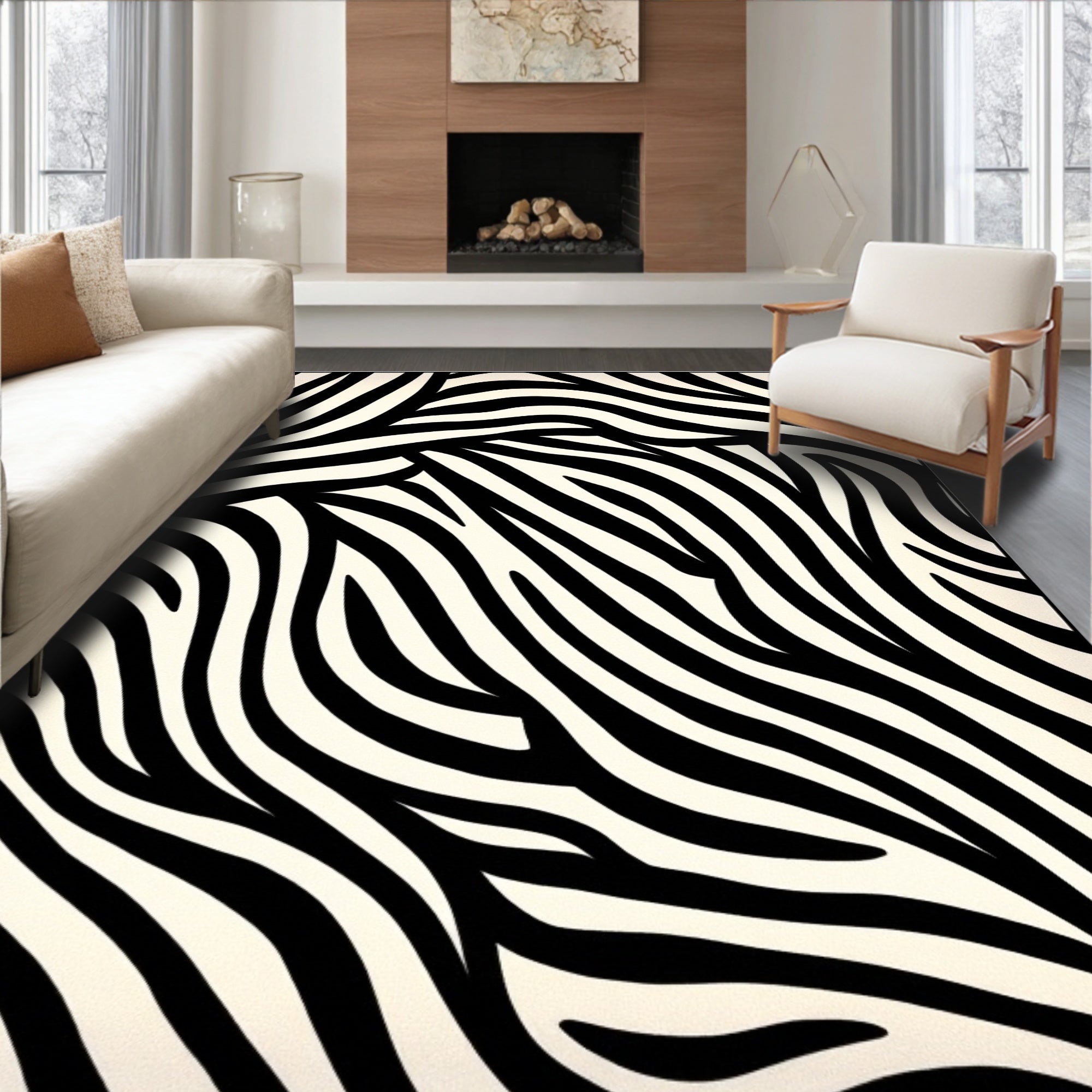 Bold Black And White Stripe Pattern Rug