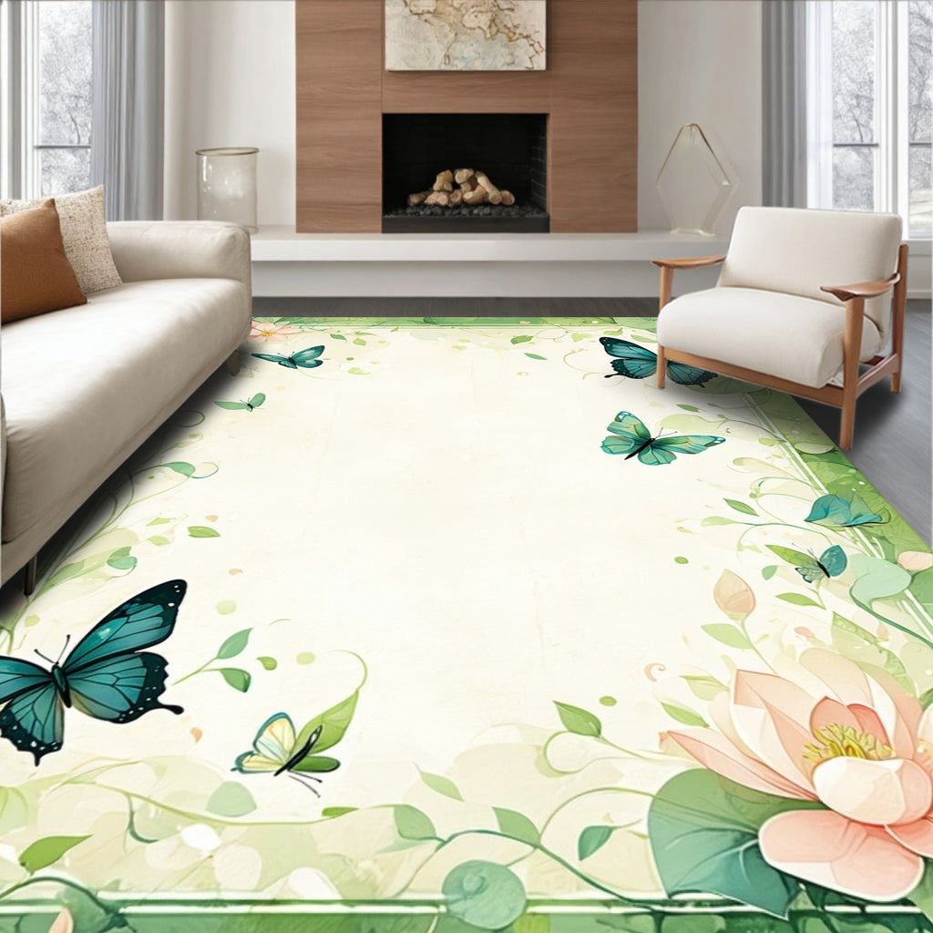 Emerald Butterflies and Lotus Blossoms Rug