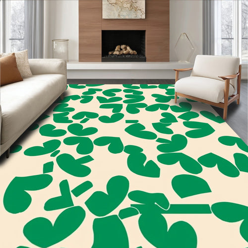 Abstract Heart Pattern Green Beige Rug