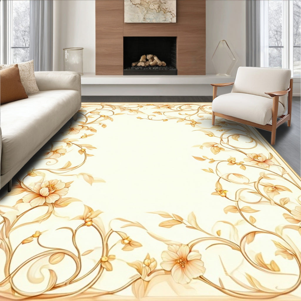 Vintage Floral Swirls Border Design Rug