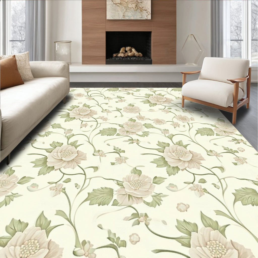 Soft Blush Floral Vine Pattern Rug