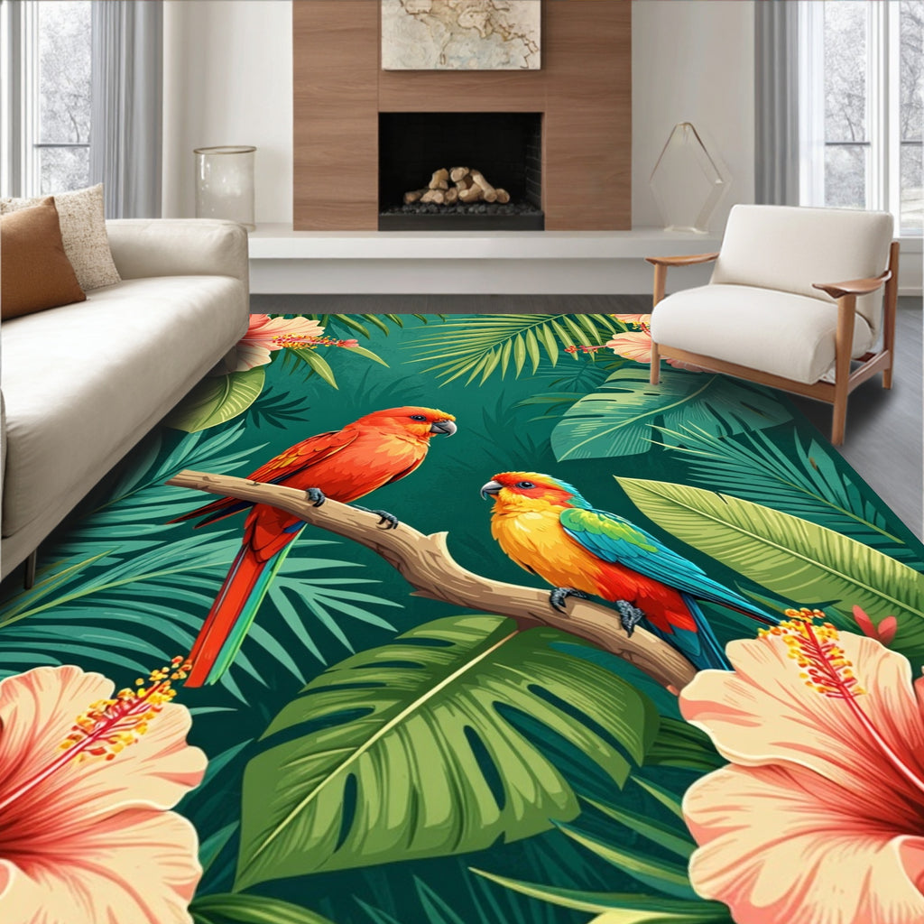 Tropical Parrots Hibiscus Garden Rug