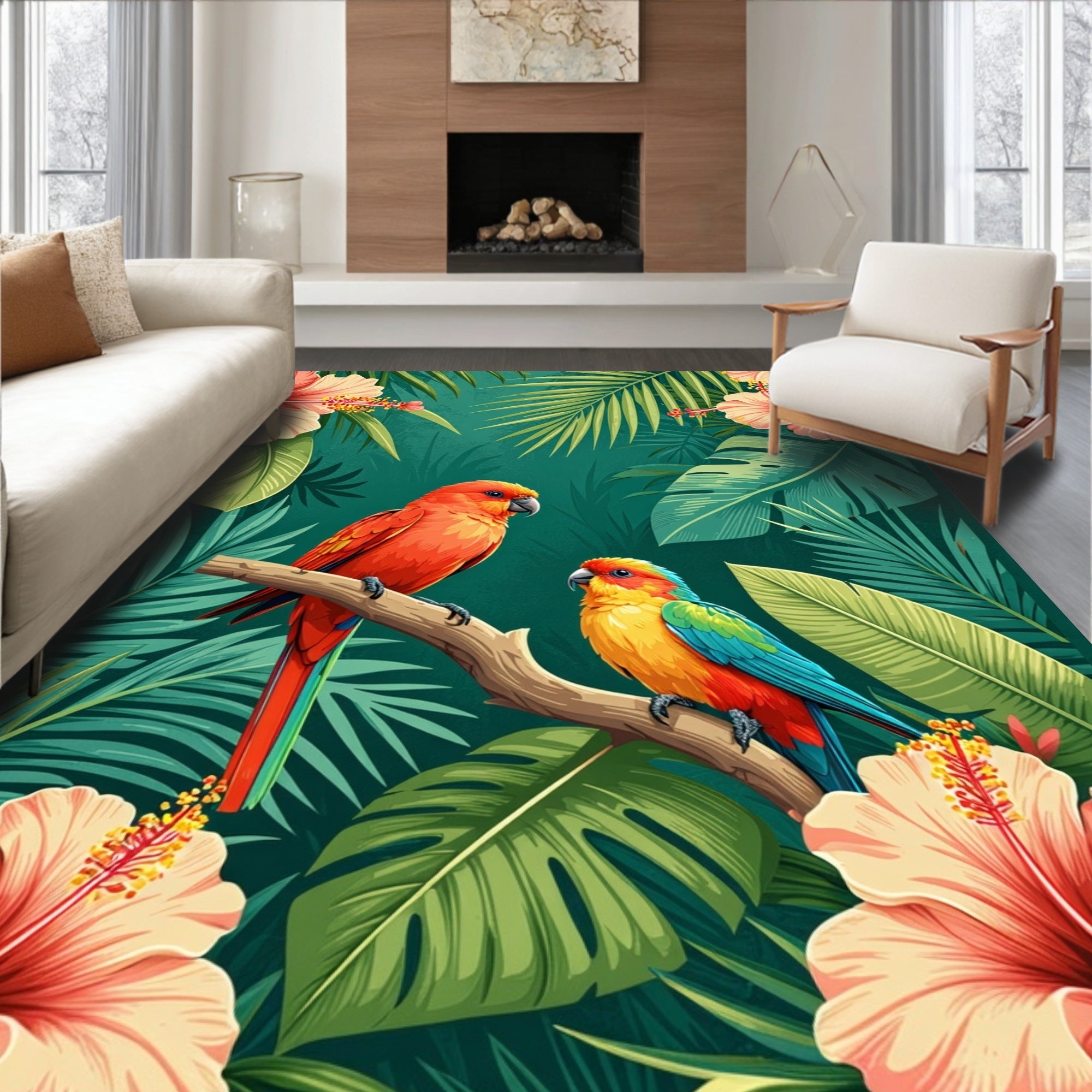Tropical Parrots Hibiscus Garden Rug