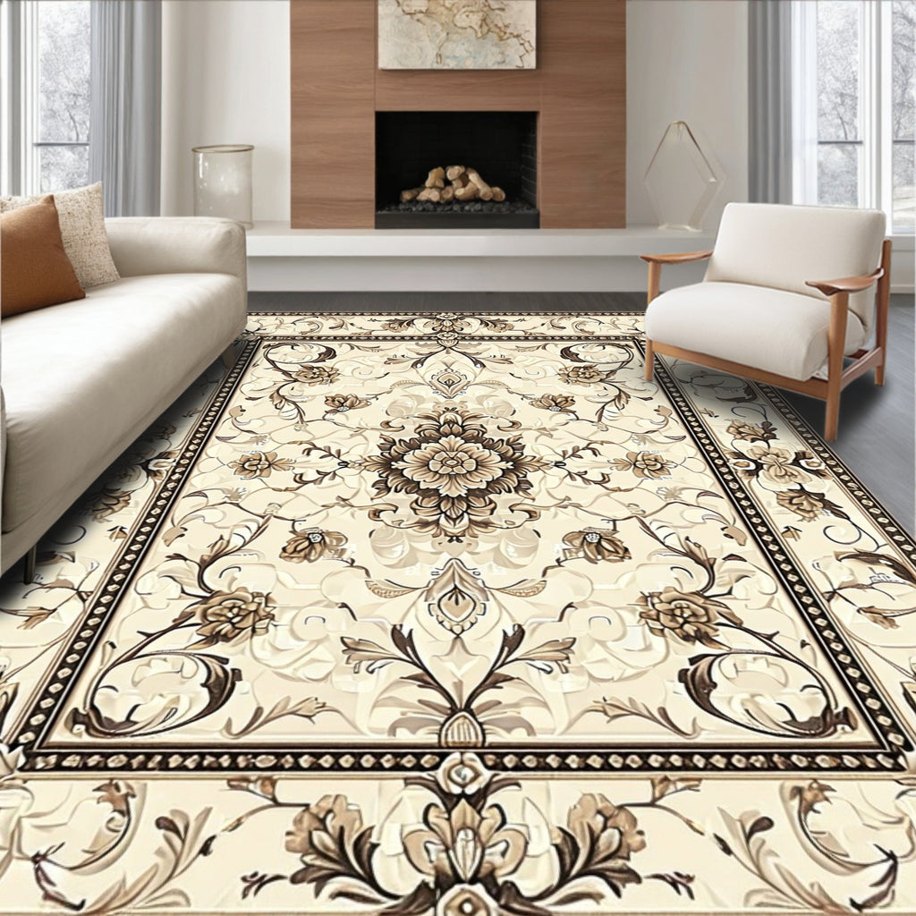 Antique Floral Medallion Cream Brown Rug