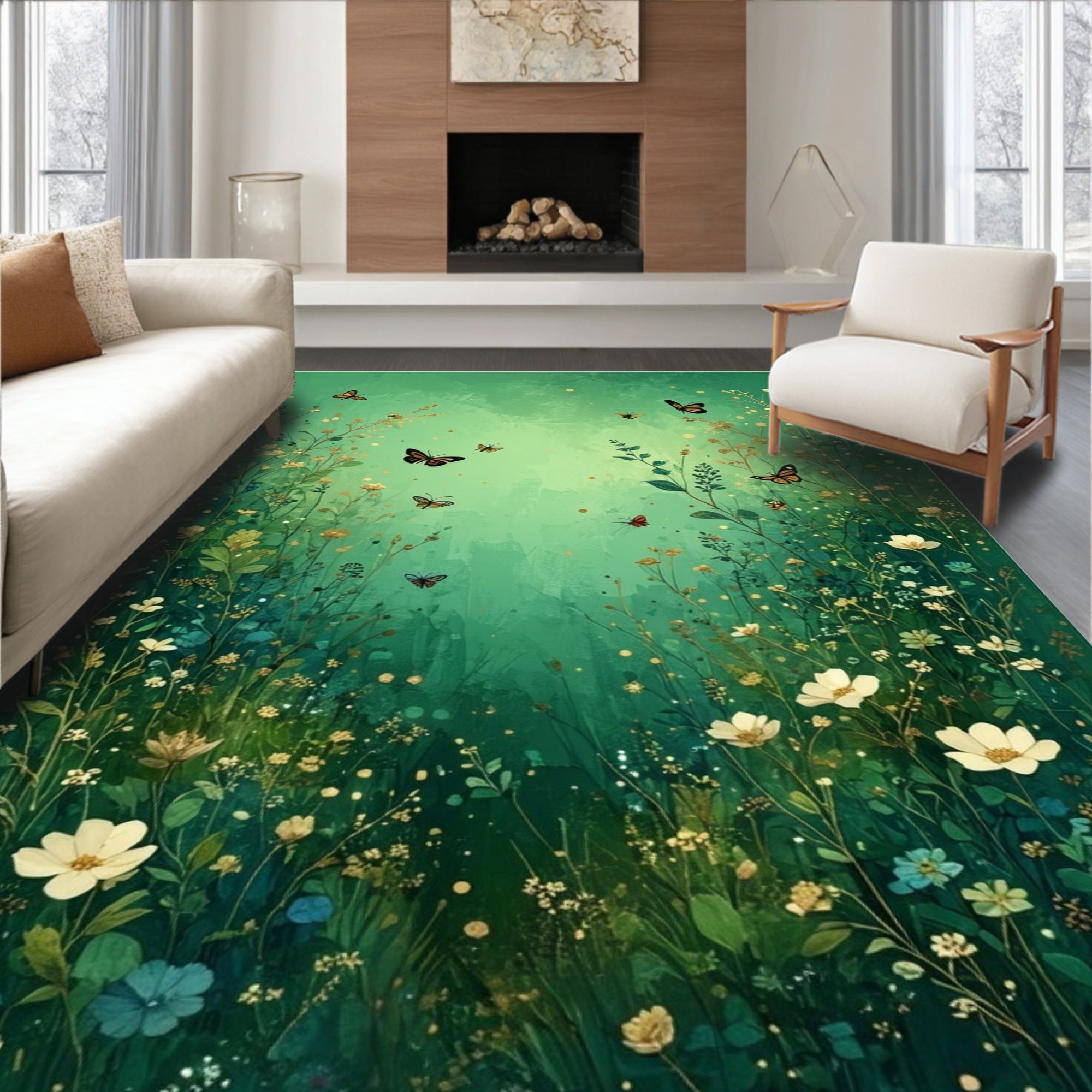 Enchanted Meadow Butterflies 2 Pattern Rug