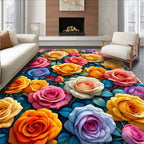Vibrant Rose Garden Patterned Design Rug