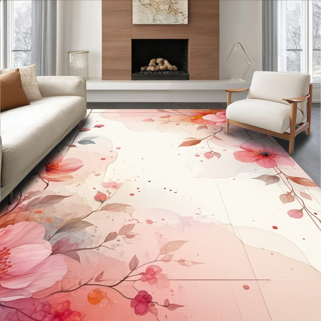Delicate Pink Floral Watercolor Design Rug