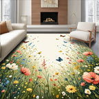 Whimsical Garden Meadow Butterfly Bloom Design Rug