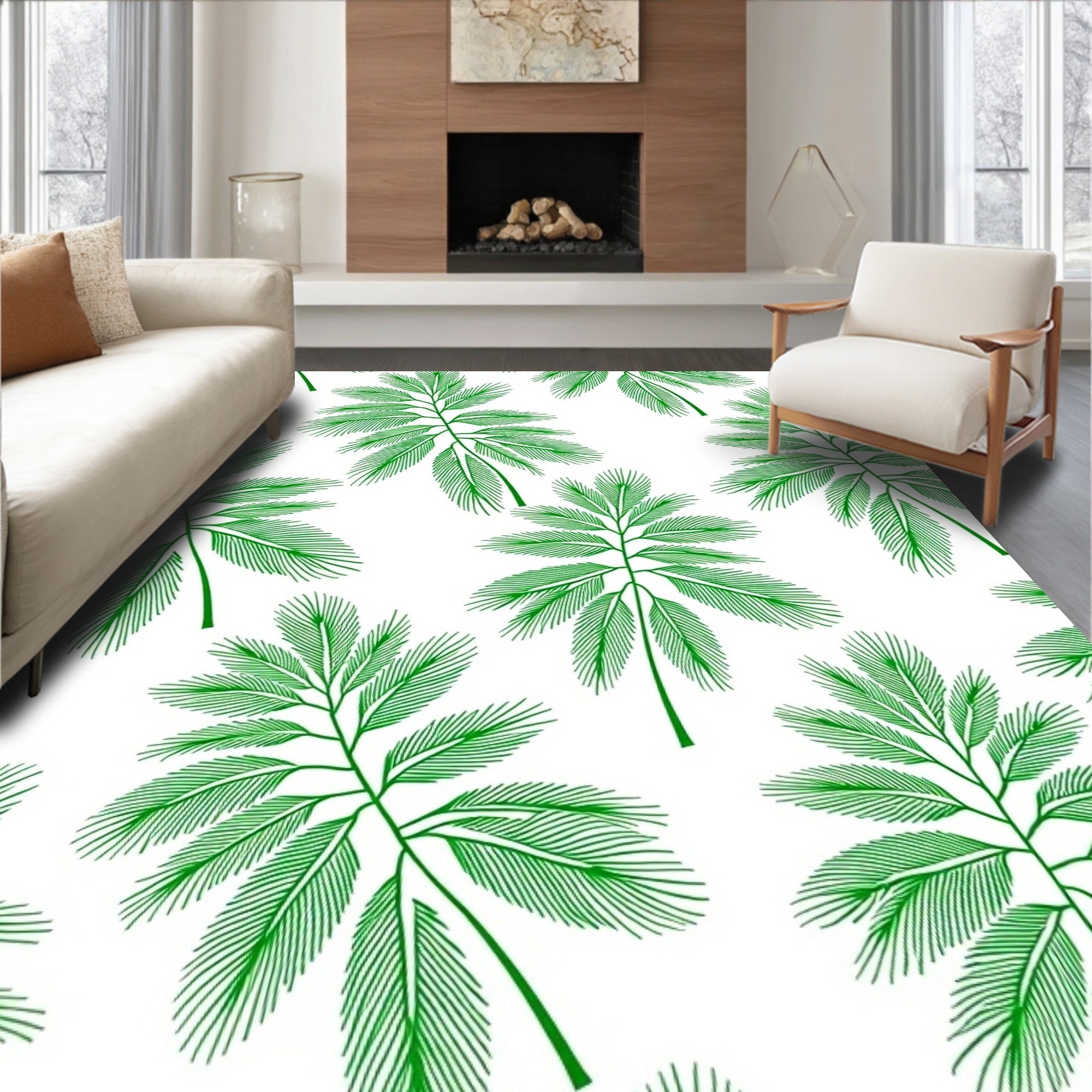 Green Fern Leaf Pattern Rug