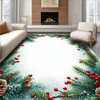 Festive Evergreen Berry Pinecone Border Rug