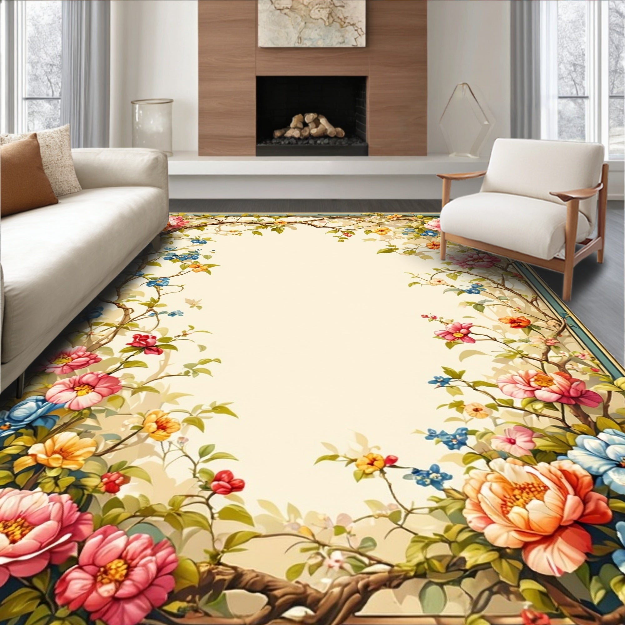 Vibrant Floral Vine Pattern Rug