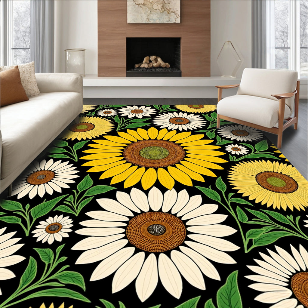 Bold Sunflower Blooming Garden Design Rug
