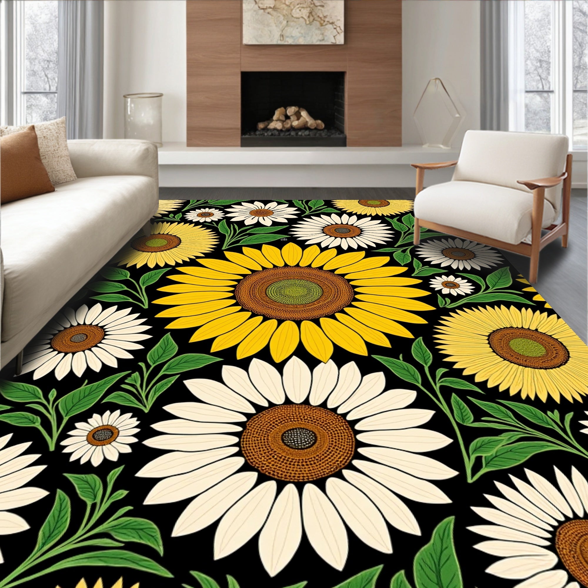 Bold Sunflower Blooming Garden Design Rug