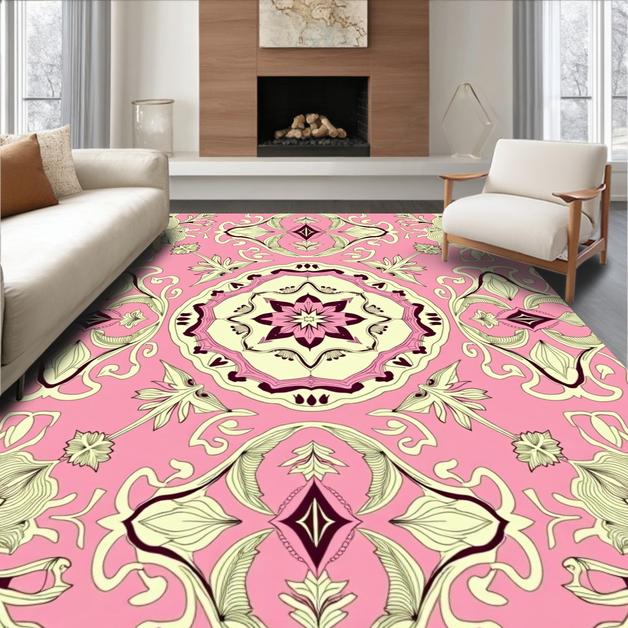 Pink Cream Floral Vintage Pattern Rug