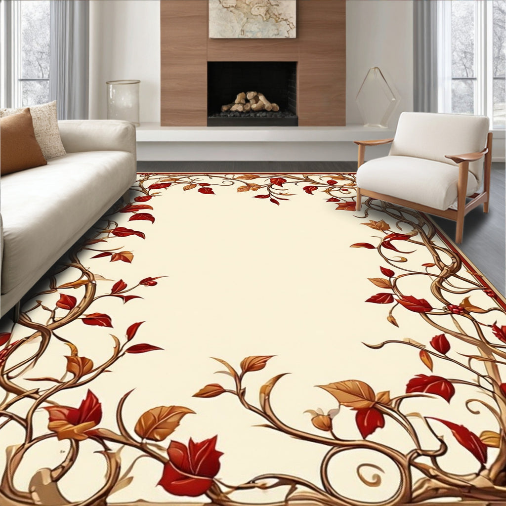 Autumn Vines Stylized Floral Design Rug
