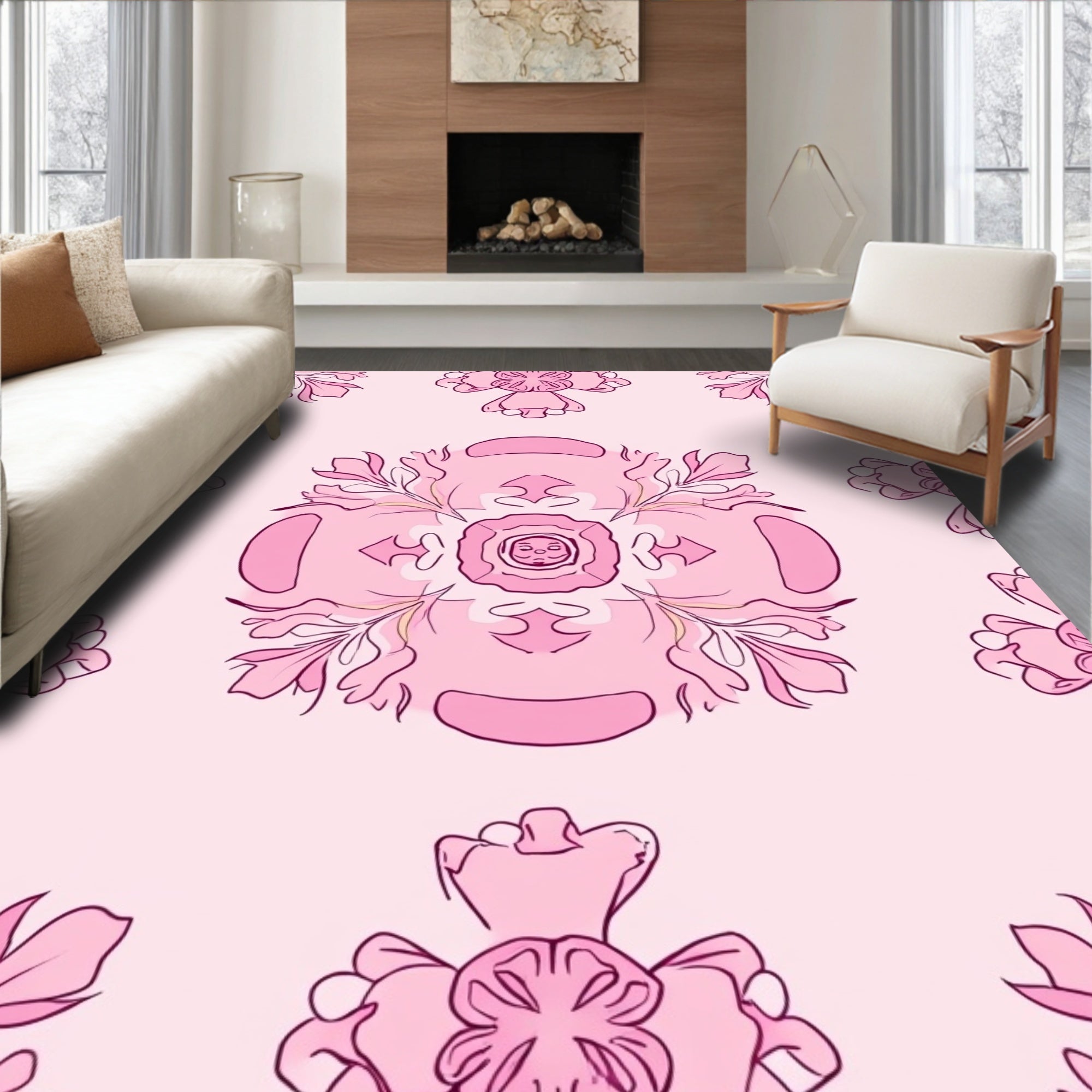 Pink Floral Mandala Pattern Rug
