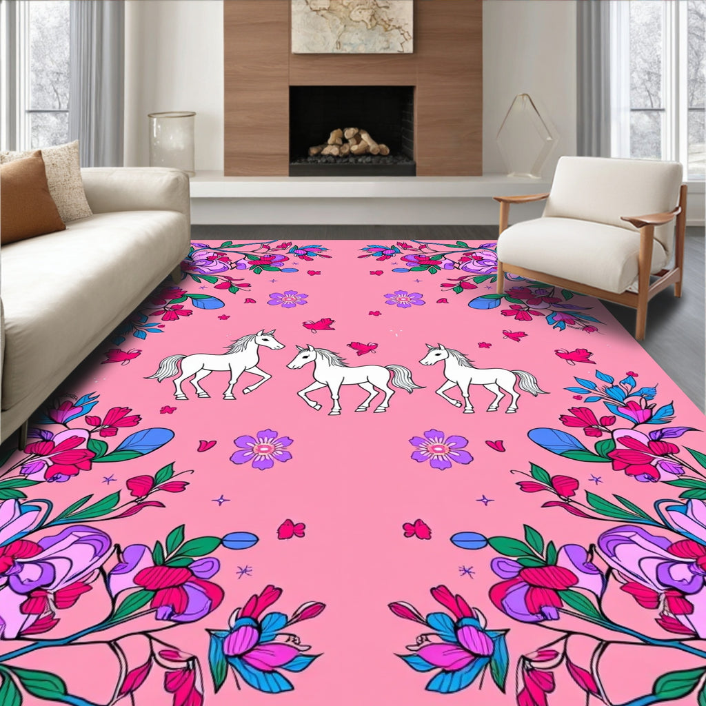 Whimsical horses with floral accent pattern Rug