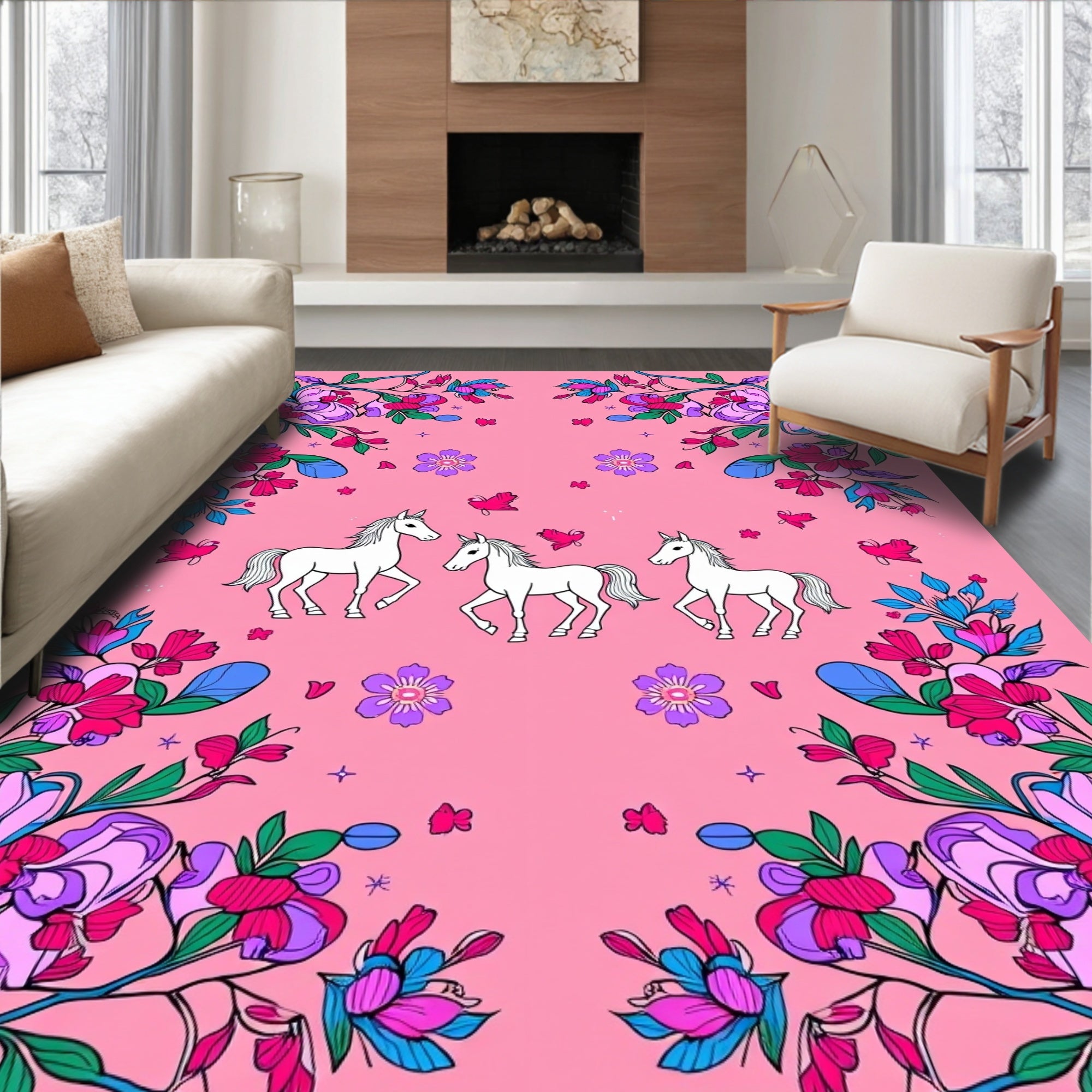 Whimsical horses with floral accent pattern Rug