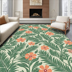 Tropical Floral Leaves Cream Rug