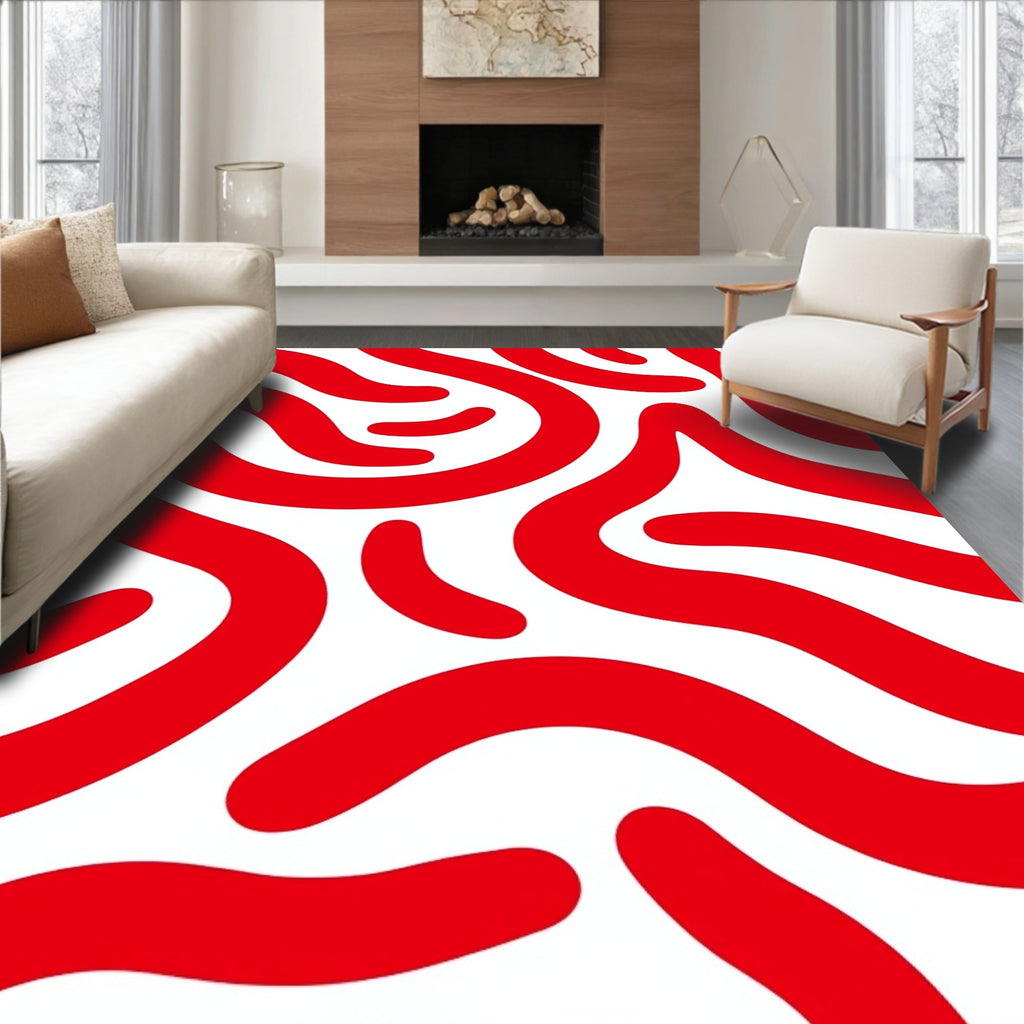 Bold Red Abstract Swirls Rug