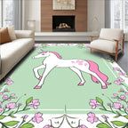 Graceful Unicorn Surrounded by Pink Flowers Rug