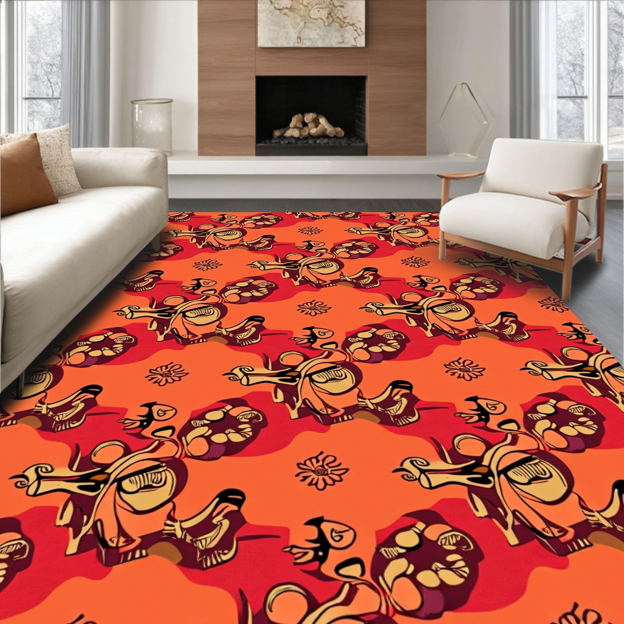 Bold Abstract Floral Pattern Rug