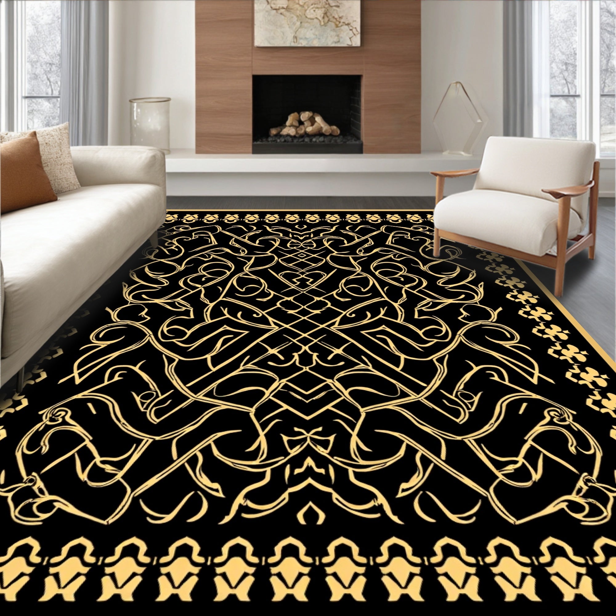 Intricate Golden Swirls And Lines Rug