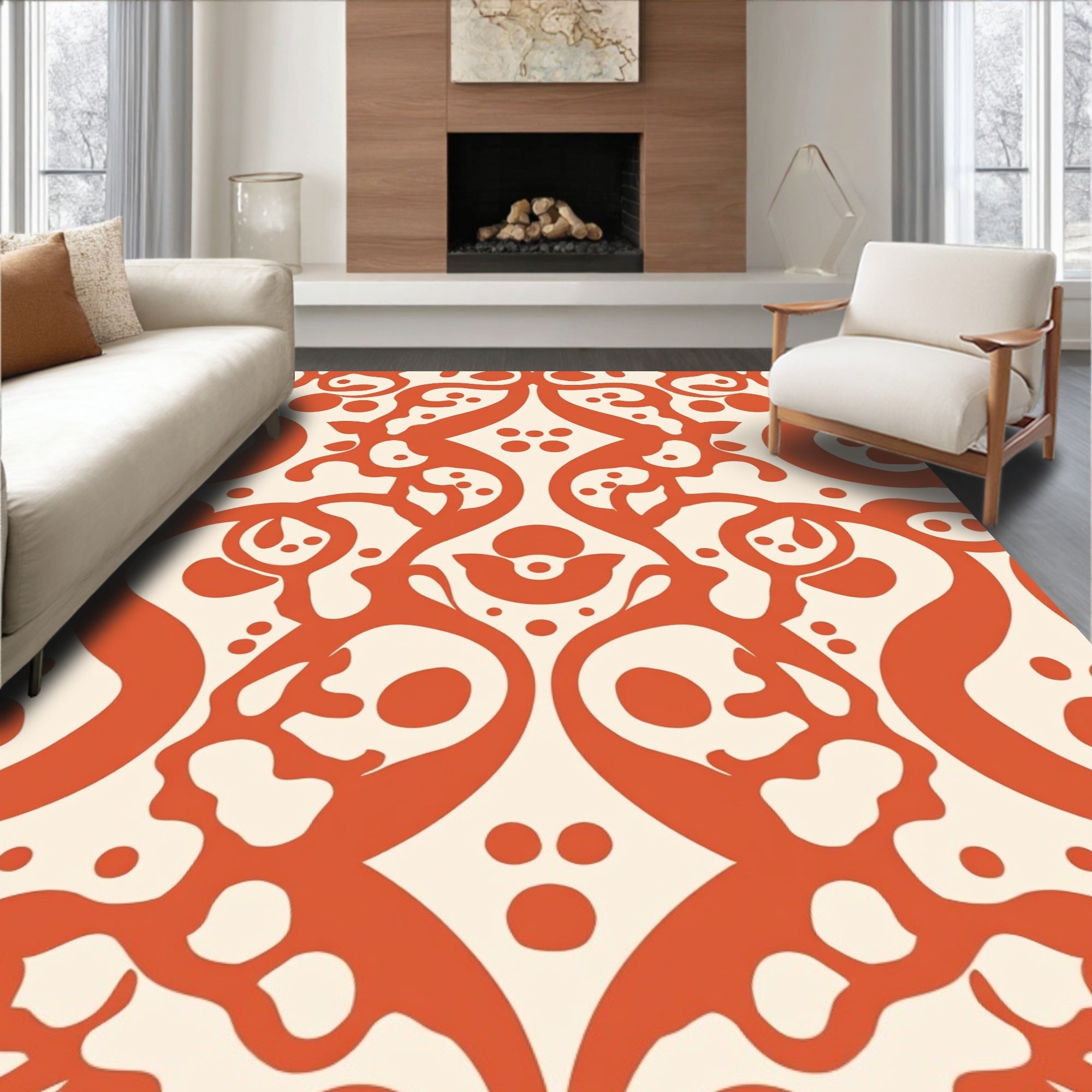 Ornate Skull Paw Print Pattern Rug