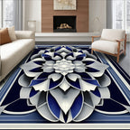 Art Deco Navy Blue Lotus Design Rug