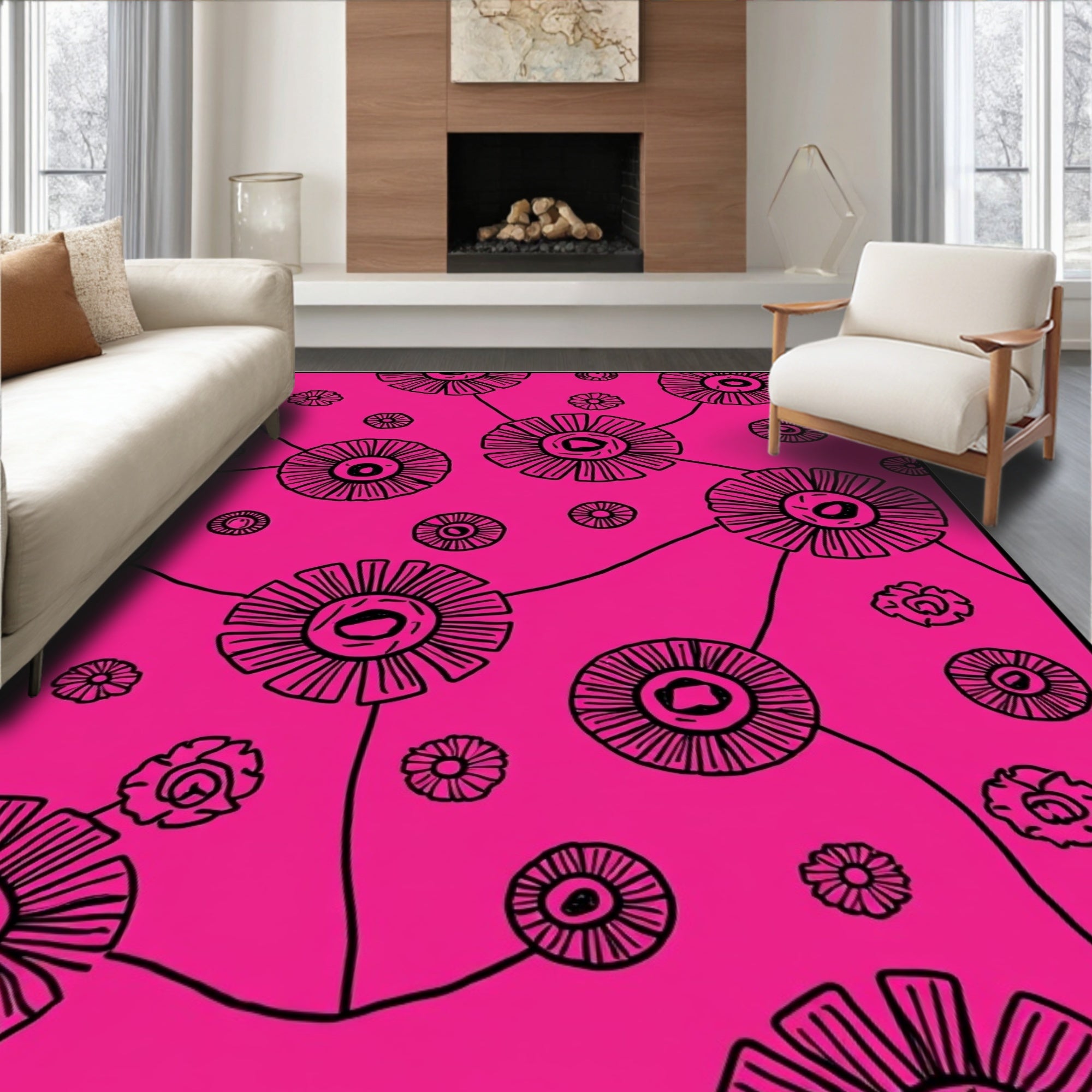 Bold Floral Outline Pattern Rug