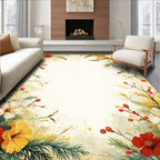 Floral Border with Red Yellow Flowers Rug