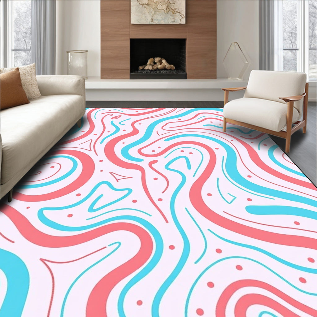 Coral Teal Swirl Abstract Rug