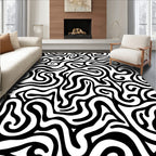 Black White Abstract Swirl Pattern Rug