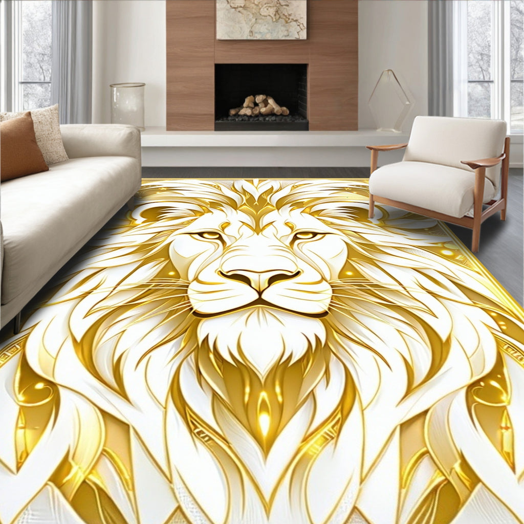 Ornate Golden Lion Face Rug