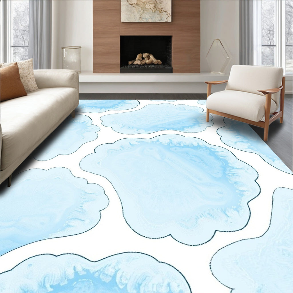 Soft Blue Cloud Abstract Agate Texture Rug