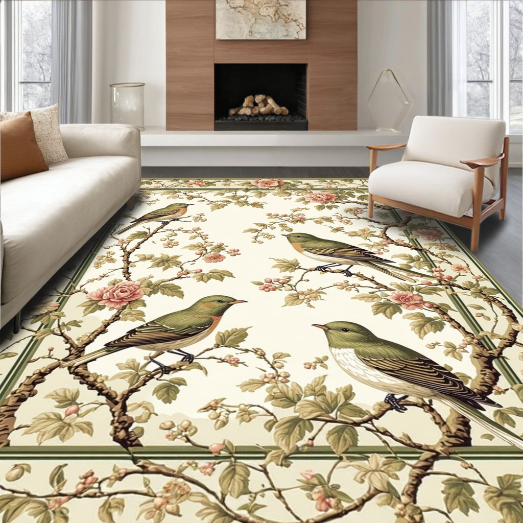 Vintage Birds and Blossoms Design Rug