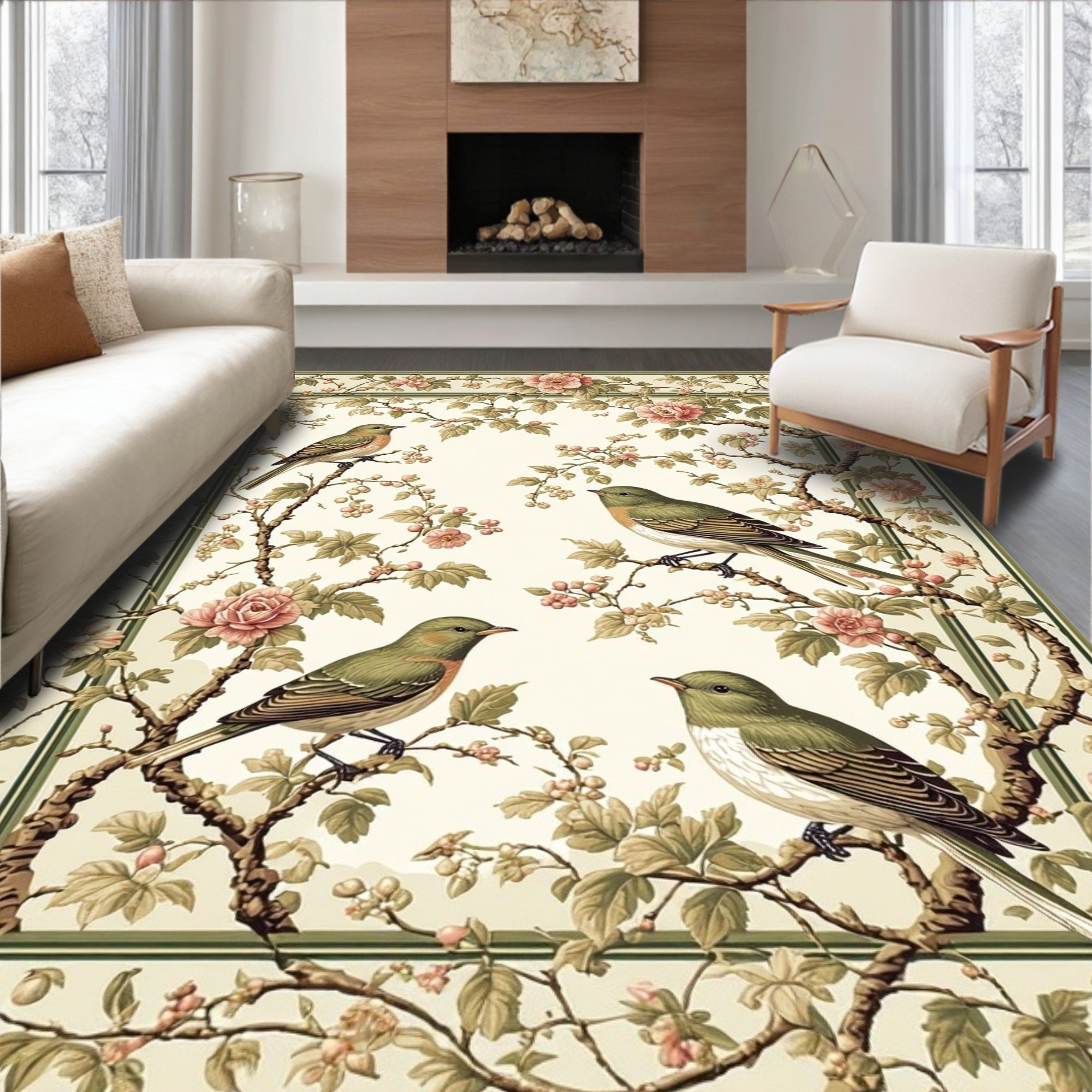 Vintage Birds and Blossoms Design Rug