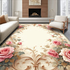 Vintage Pink Rose Blossom Scrollwork Rug