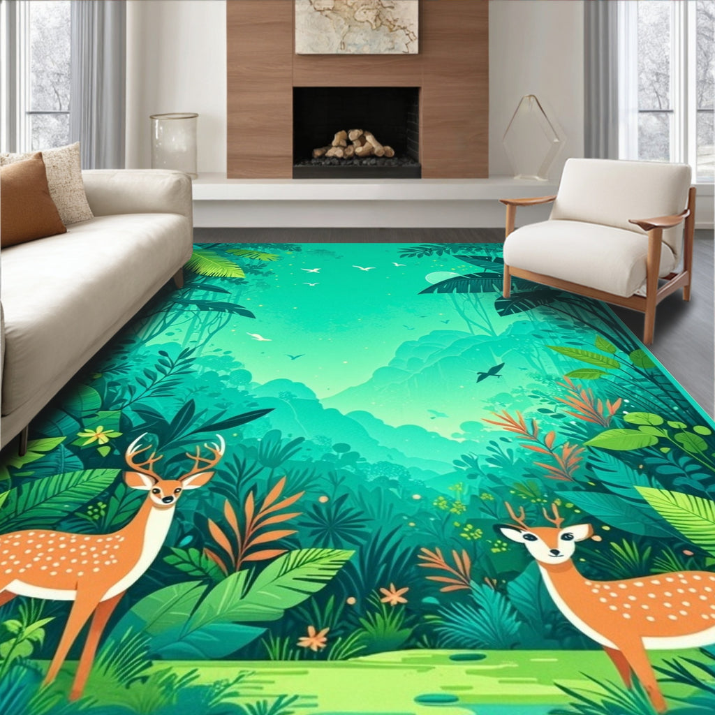 Whimsical Jungle Art With Deer Rug