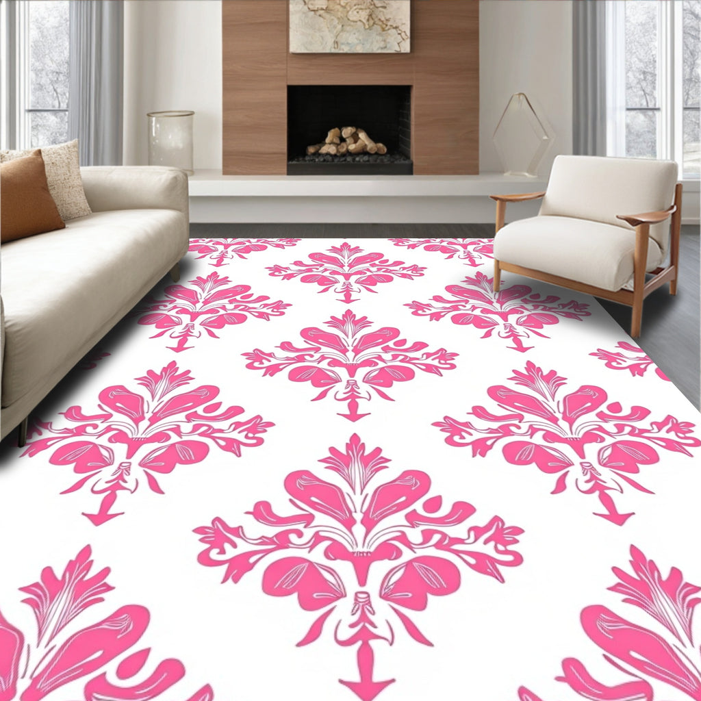 Pink Floral Damask Pattern Rug