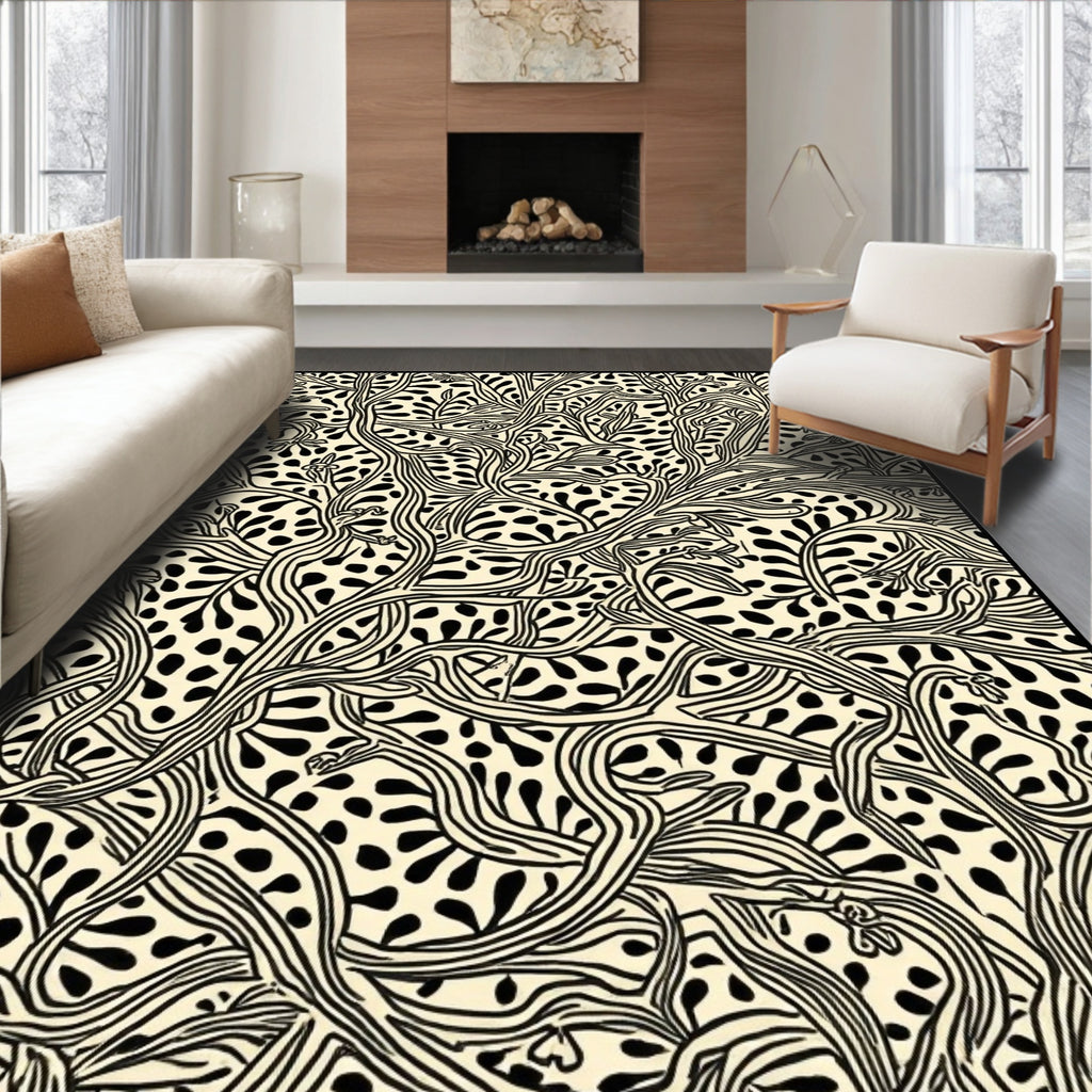 Organic Vine Black and Cream Pattern Rug