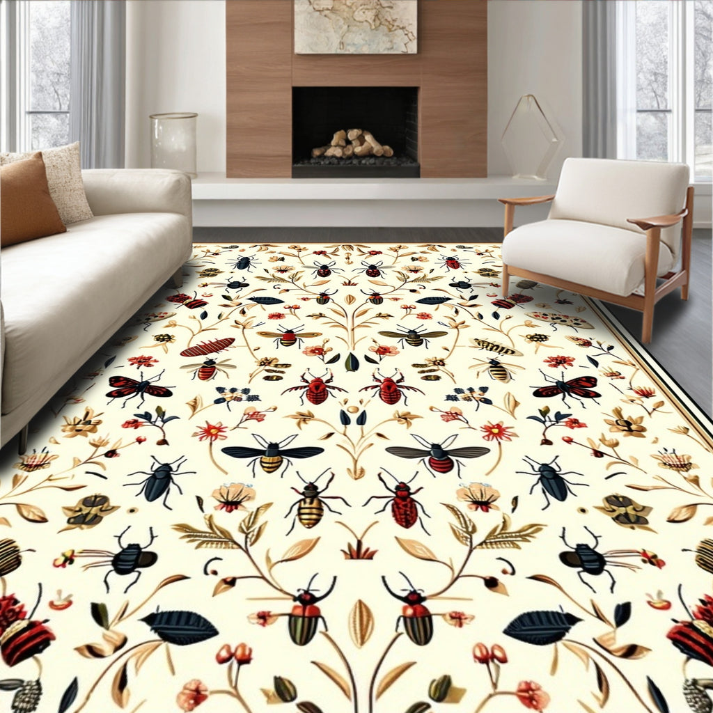 Insect Pattern With Floral Accents Rug