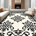 Classic Black Floral Damask Pattern Rug