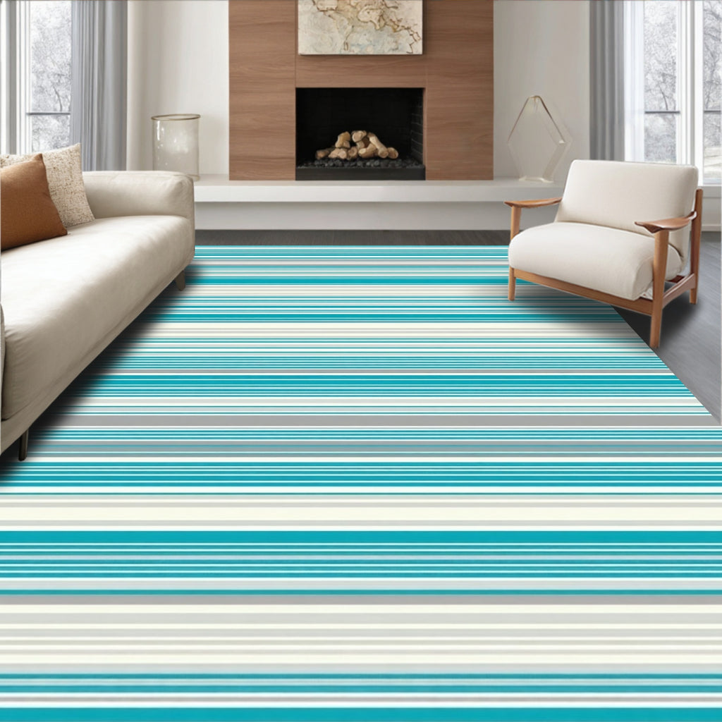 Stripes In Teal Light Gray Rug